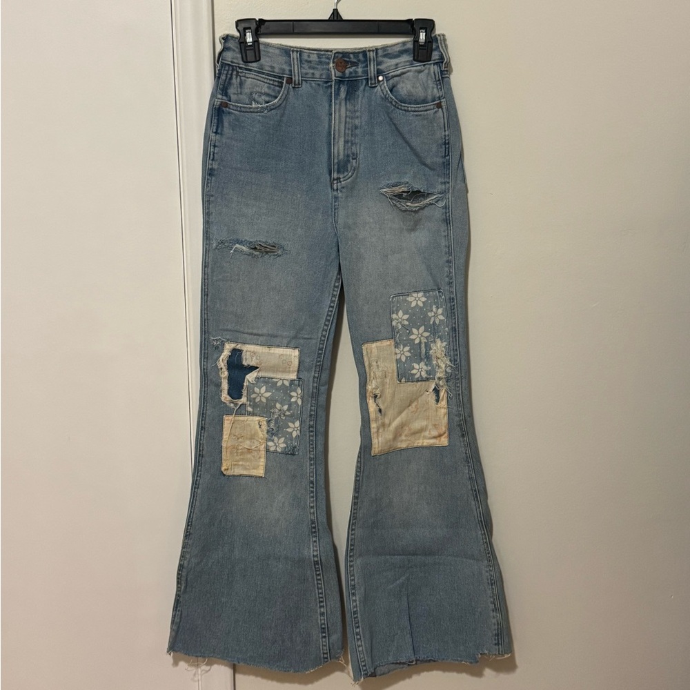 Vintage Style Wrangler&Billabong Distressed Extra Wide Flare Patchwork Denim